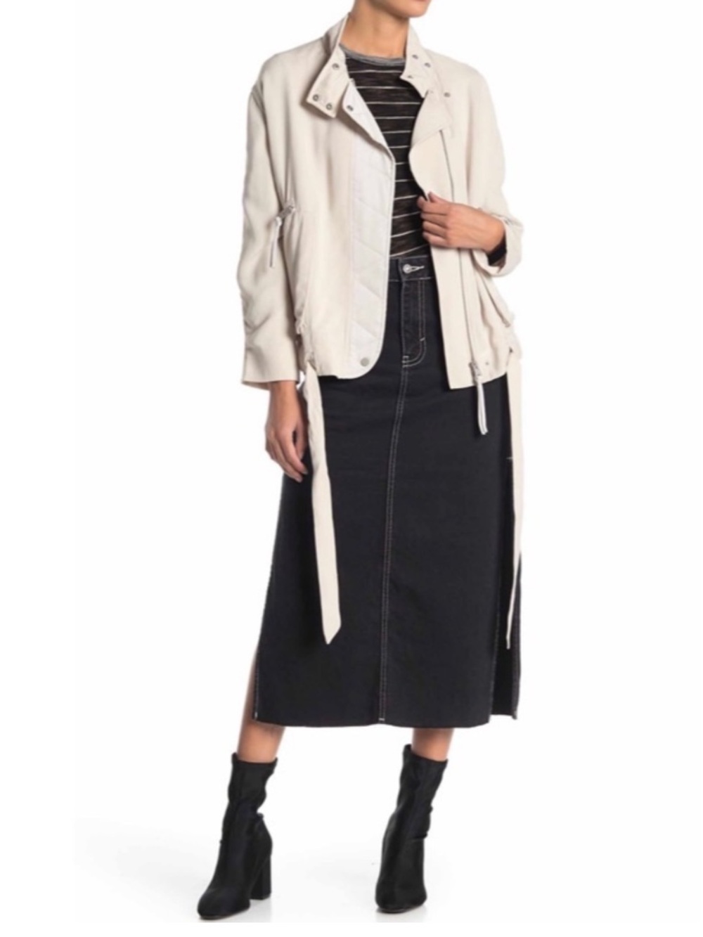 Allsaints Victoria Moto Bomber Jacket Womens Medium Cream Quilted Biker Full Zip
